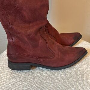 NWOT Free People Knee High Western Boot Burgundy Distressed Size 38